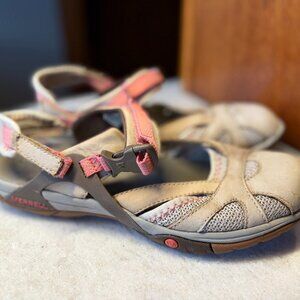 Merrell Beige & Coral Azura Wrap Mary Jane Sandals Sz 8 Outdoors, Casual